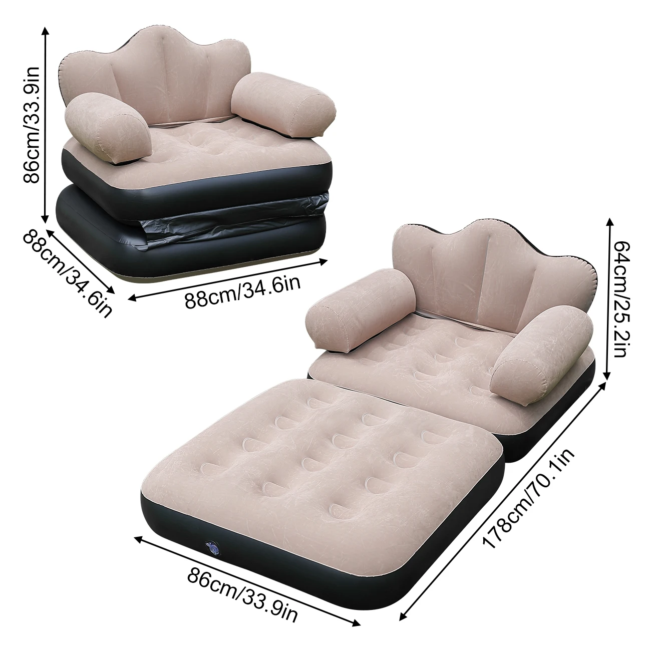 1PC Queen Size Inflatable Sofa Bed with Headboard, Convertible Blow Up Couch, 2-in-1 Black Air Sofa Bed for Home, Camping - Image 6