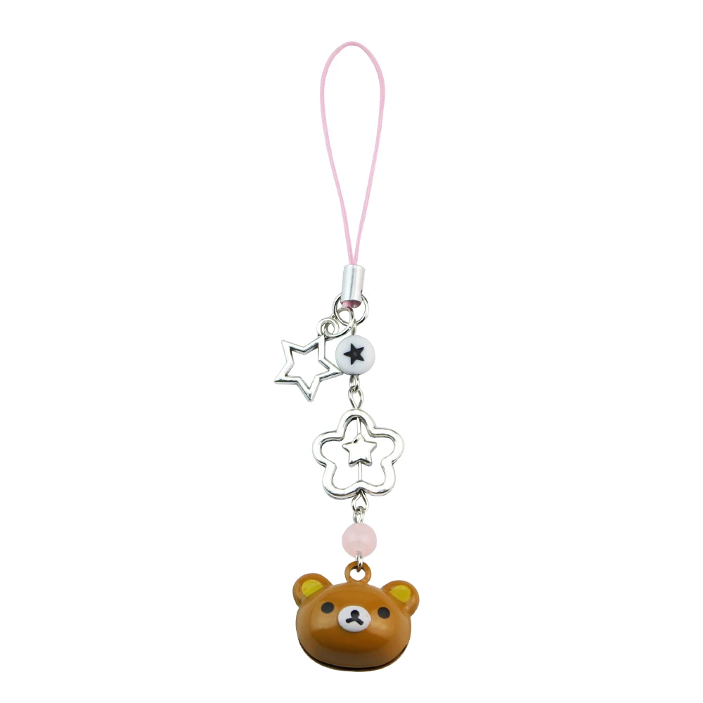 Handmadede Small Bell Bear Pendant Phone Charms Y2K Fairy Core Strawberry Rilakkuma Beaded Keychain Bag Accessories for Girls - Image 8
