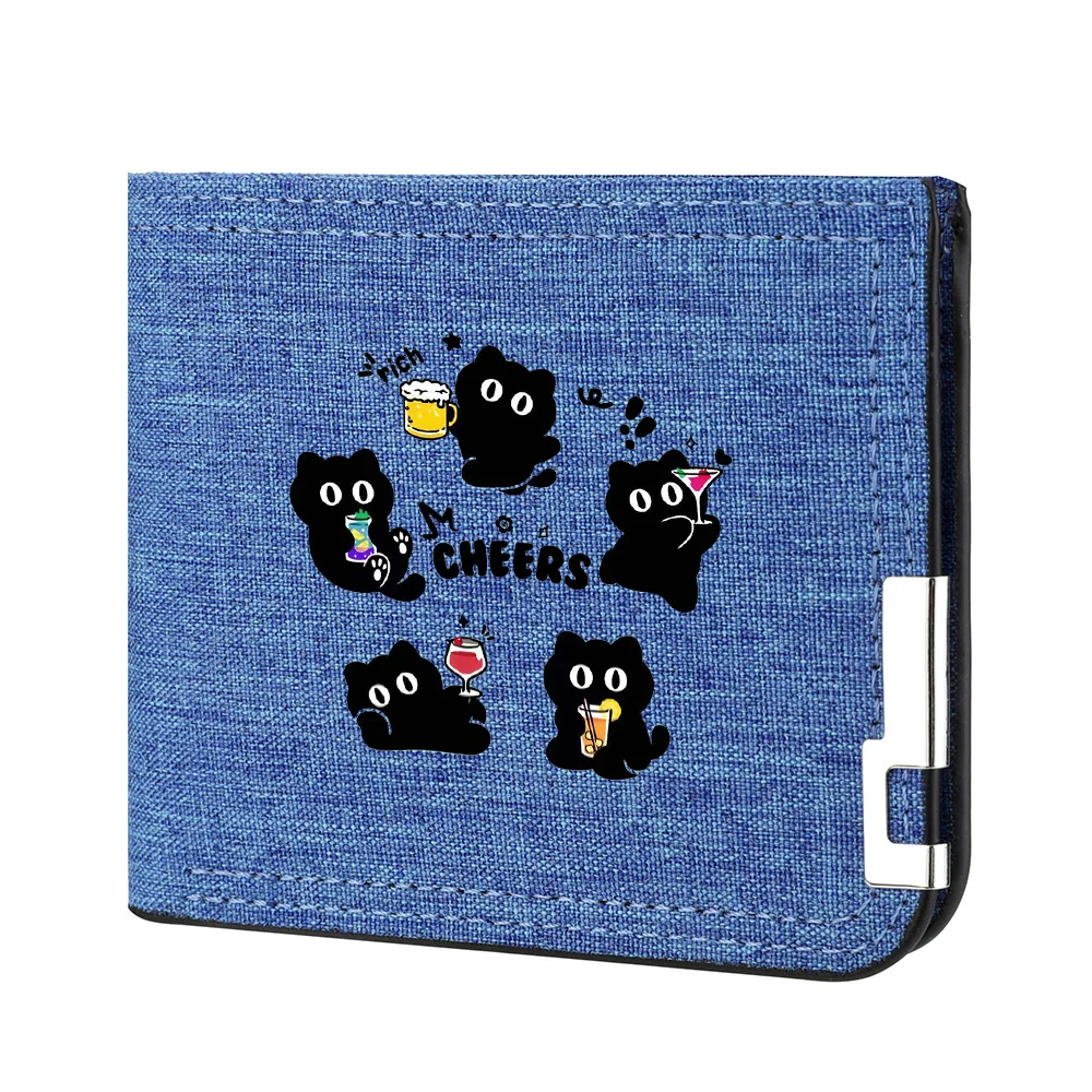 Men's Wallet Cartoon Cute Cat Pattern Portable Canvas Material Student Zipper Coin Pocket Wallet - Image 5