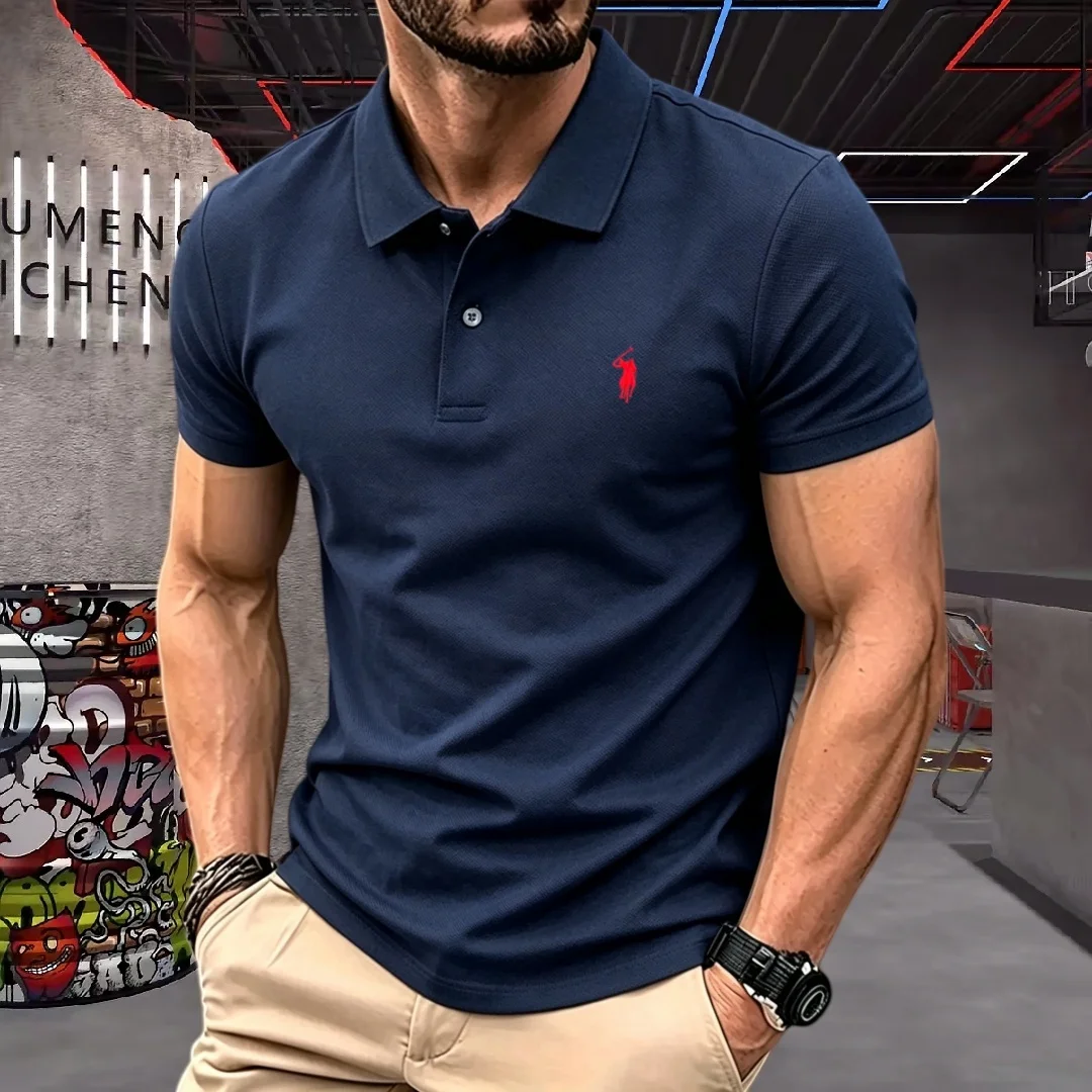 2026 High-End Brand Men Polo Shirt 100% Polyester Fiber 2026 Summer Luxury Pony Embroidery Short Sleeve Golf Casual T-Shirt - Image 3