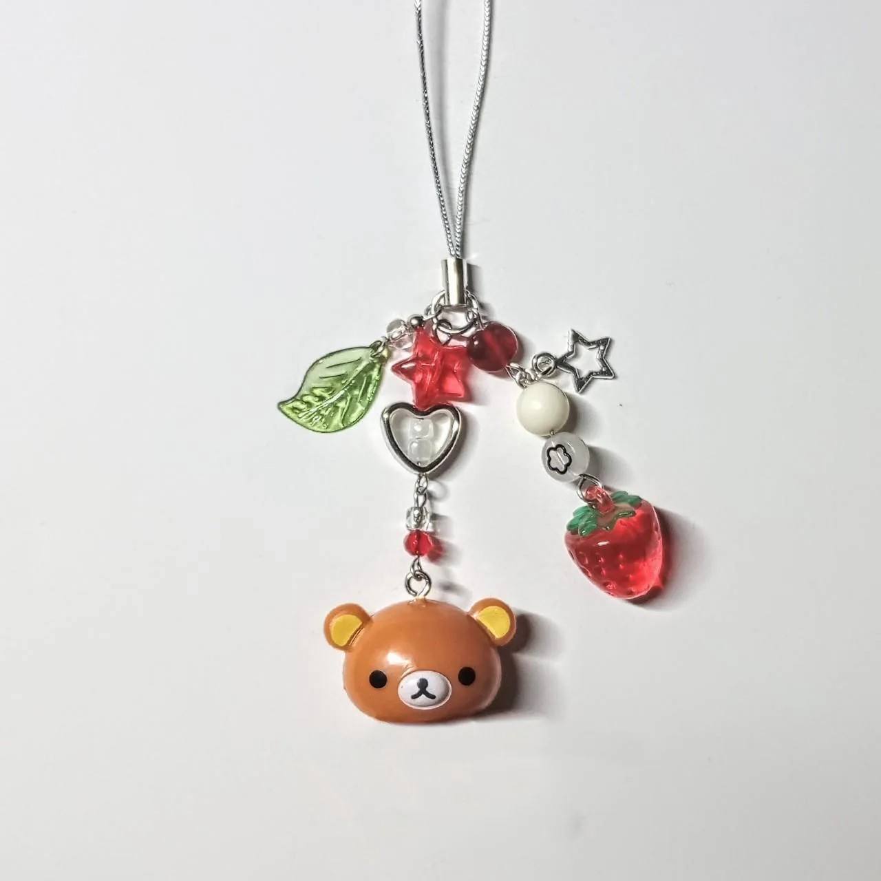 Handmadede Small Bell Bear Pendant Phone Charms Y2K Fairy Core Strawberry Rilakkuma Beaded Keychain Bag Accessories for Girls - Image 2