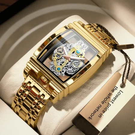 New Fashion Double Sided Hollowed Out Transparent Watch Men Luxury Gold Watches Full Steel Quartz Wristwatches Men Montre Homme