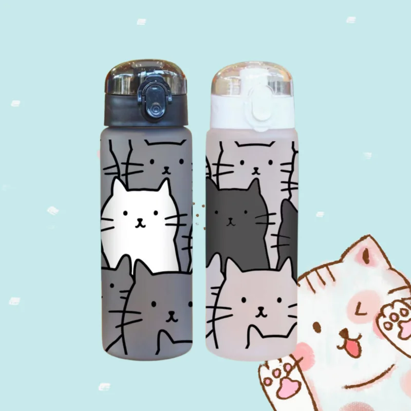 780ML 3D Cartoon Cat Printed Durable Water Bottle PVC-Free, Leak-Proof, Matte Finish, Includes Carry Loop, Perfect for Holidays - Image 6