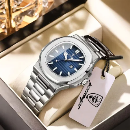 POEDAGAR Business Square Men Wristwatch Luminous Waterproof Stainless Steel Male Clock Date Sports Quartz Watches For Men Reloj