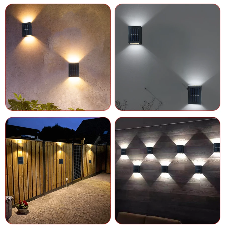 Solar Outdoor Wall Light IP65 Waterproof Up Down Wall Washer Lamp Garden Landscape Balcony Yard Porch Street Pathway Decor