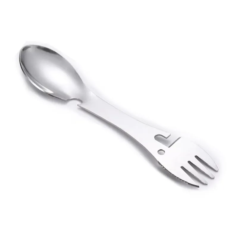 Outdoor Multi-functional 5-in-1 EDC Camping Survival Tool Stainless Steel Fork Knife Spoon Bottle/Can Opener - Image 9