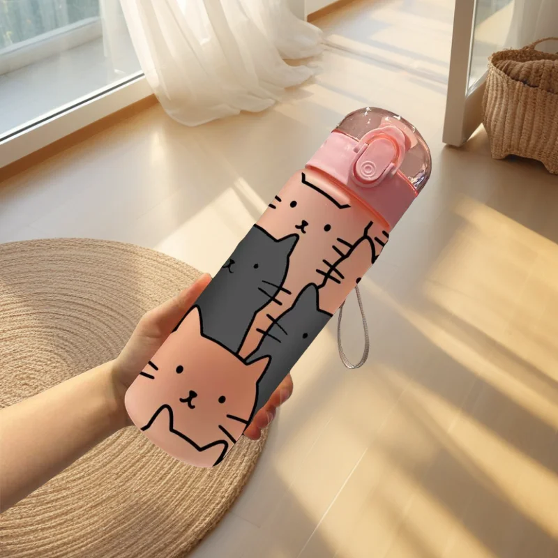 780ML 3D Cartoon Cat Printed Durable Water Bottle PVC-Free, Leak-Proof, Matte Finish, Includes Carry Loop, Perfect for Holidays