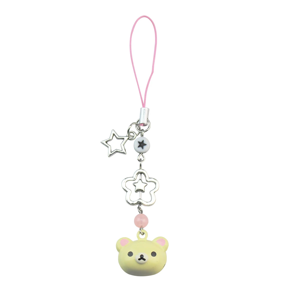 Handmadede Small Bell Bear Pendant Phone Charms Y2K Fairy Core Strawberry Rilakkuma Beaded Keychain Bag Accessories for Girls - Image 9