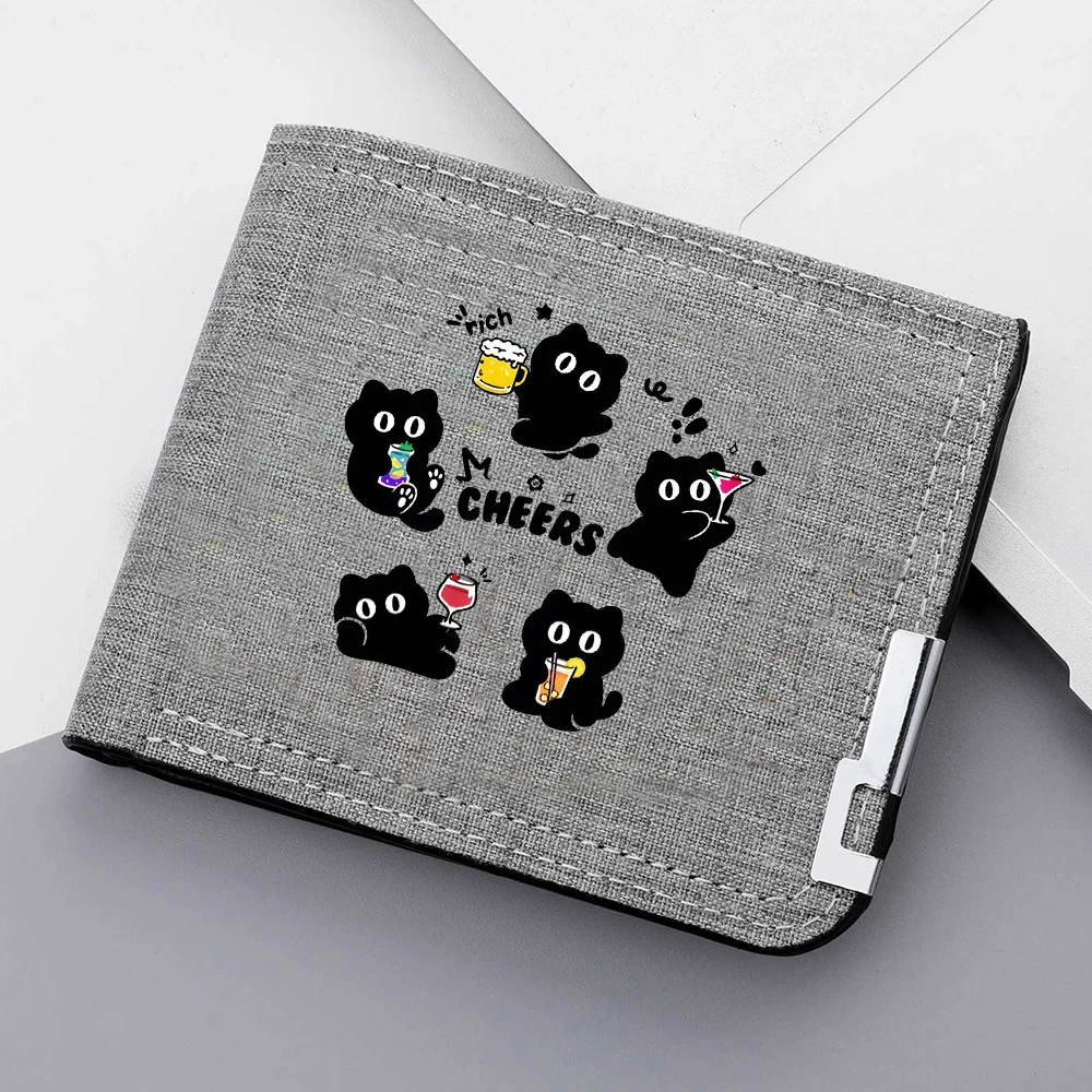 Men's Wallet Cartoon Cute Cat Pattern Portable Canvas Material Student Zipper Coin Pocket Wallet - Image 2