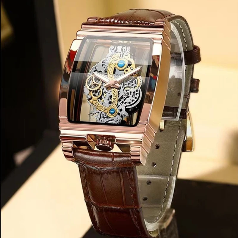 New Fashion Double Sided Hollowed Out Transparent Watch Men Luxury Gold Watches Full Steel Quartz Wristwatches Men Montre Homme - Image 4
