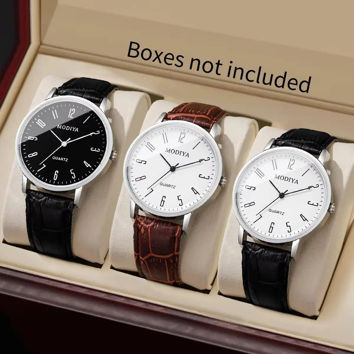 3PCS Fashio Arabic Dial Men Business Watches Set Casual Leather Strap Quartz Wristwatches Relogio Masculino(Without Box)