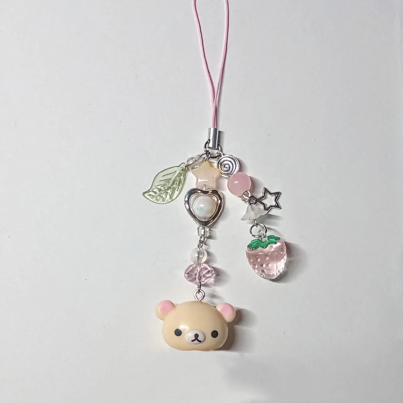 Handmadede Small Bell Bear Pendant Phone Charms Y2K Fairy Core Strawberry Rilakkuma Beaded Keychain Bag Accessories for Girls - Image 3
