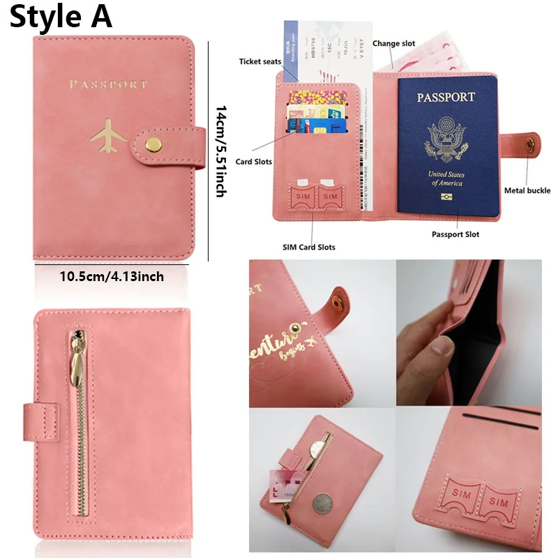 Airplane Print PU Leather Passport Holder for Men And Women with Zipper Pocket And SIM Card Slot Travel Document Wallet - Image 3
