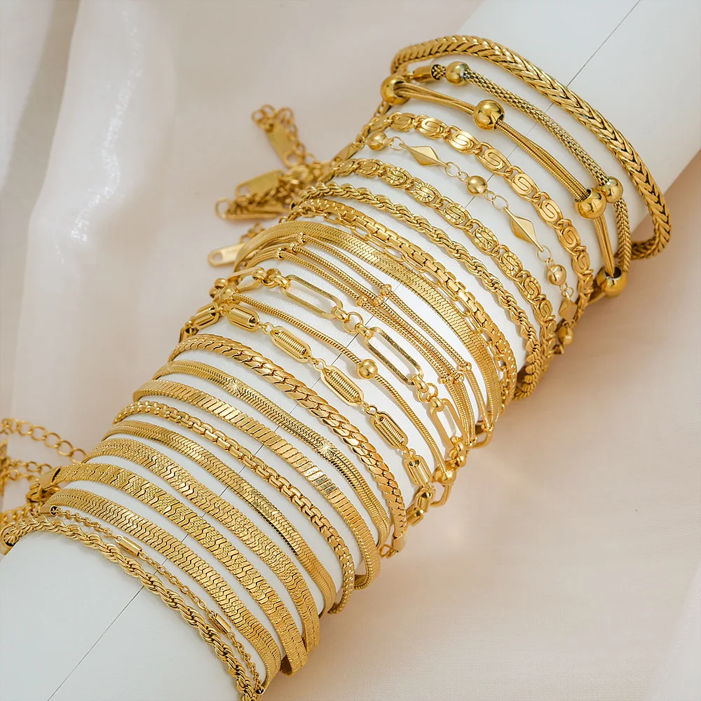 Multi Styles Thick Bracelets Simple High End Gold Filled Beaded Bracelet Personalized Stainless Steel Body Jewelry for Women - Image 5