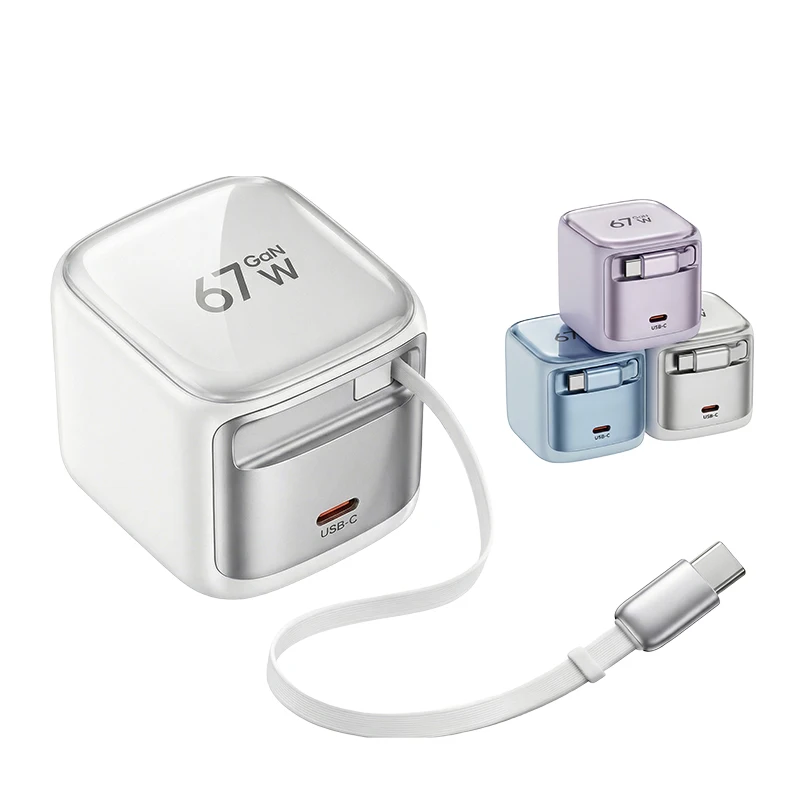CYKE New 67W Charger Block with Retractable Type C Cable and Dual Port Travel GAN Charger, PD PPS Fast Foldable Wall Charger K62