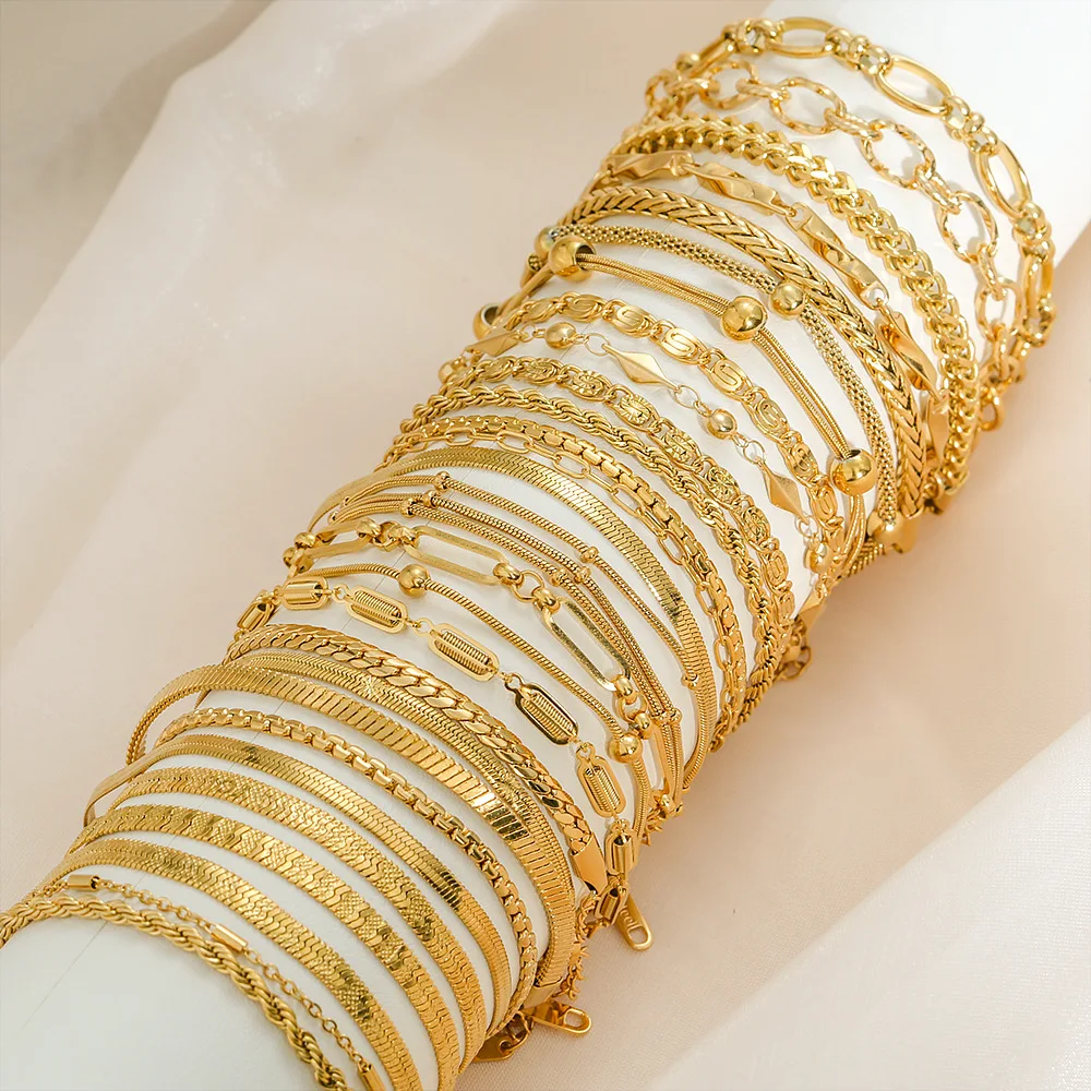 Multi Styles Thick Bracelets Simple High End Gold Filled Beaded Bracelet Personalized Stainless Steel Body Jewelry for Women - Image 3