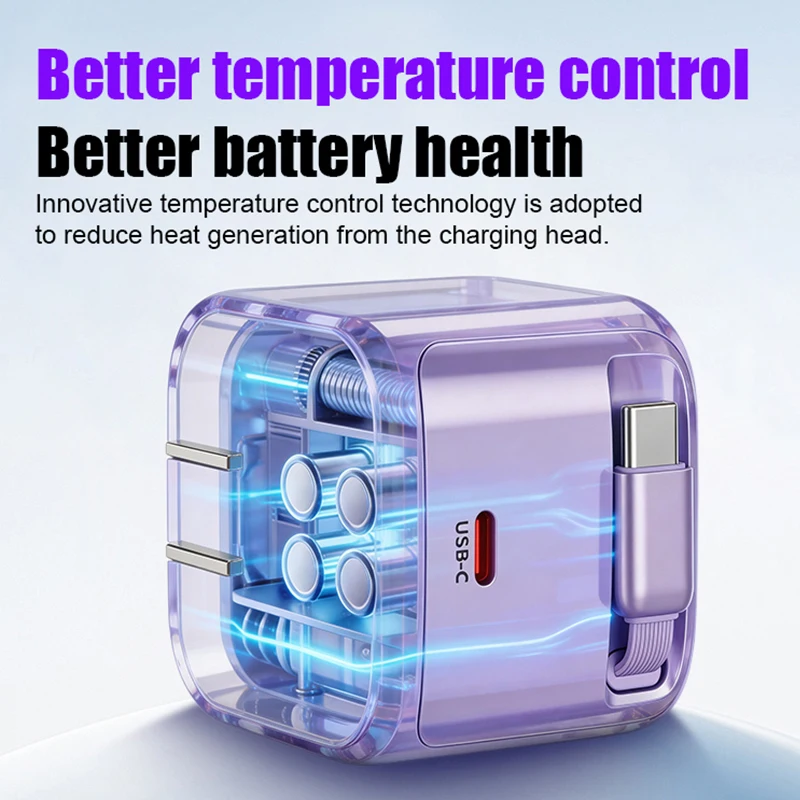 CYKE New 67W Charger Block with Retractable Type C Cable and Dual Port Travel GAN Charger, PD PPS Fast Foldable Wall Charger K62 - Image 5