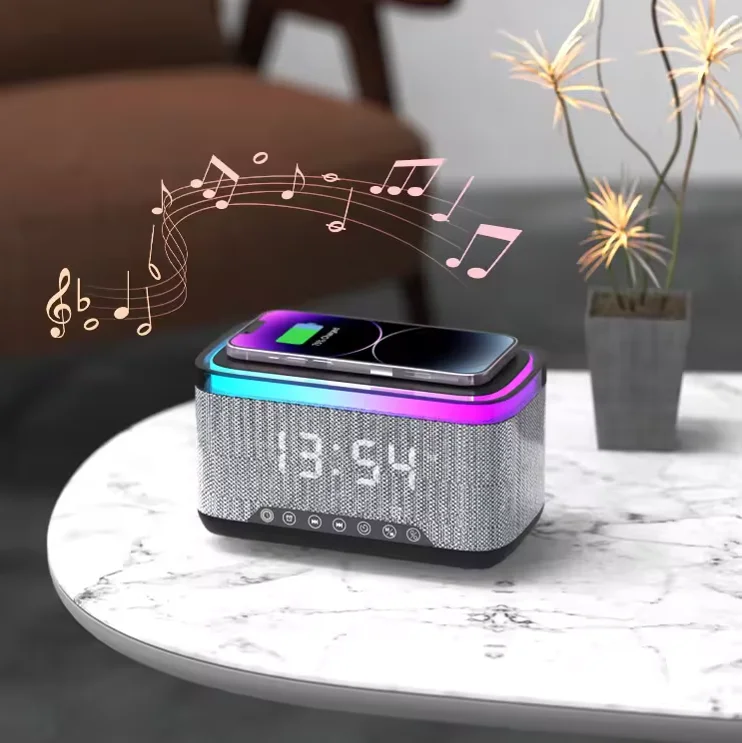 3 in 1 Wireless Charger BT Speaker 15W Fast Charging RGB Lamp Sunrise Alarm Clock Desk Colorful Night Light for Dorm Kids Gift - Image 2