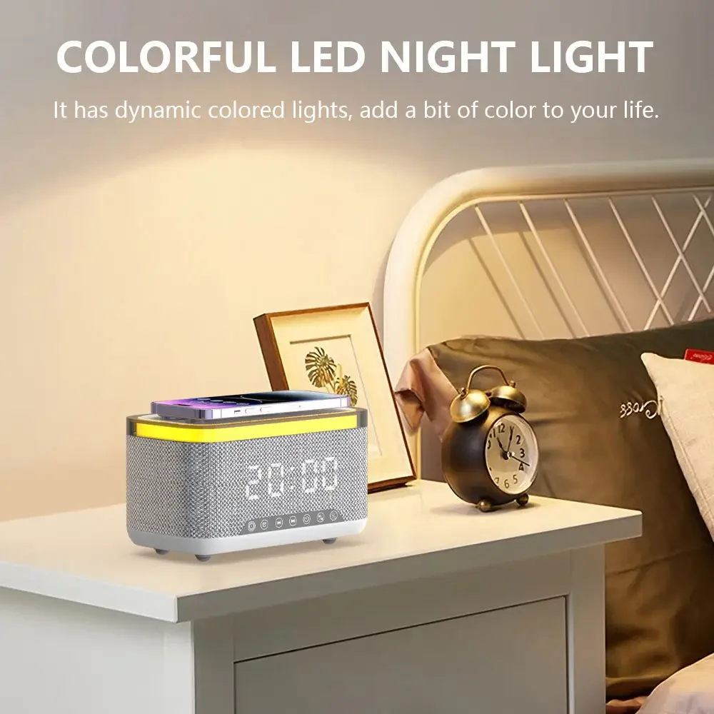 3 in 1 Wireless Charger BT Speaker 15W Fast Charging RGB Lamp Sunrise Alarm Clock Desk Colorful Night Light for Dorm Kids Gift - Image 5