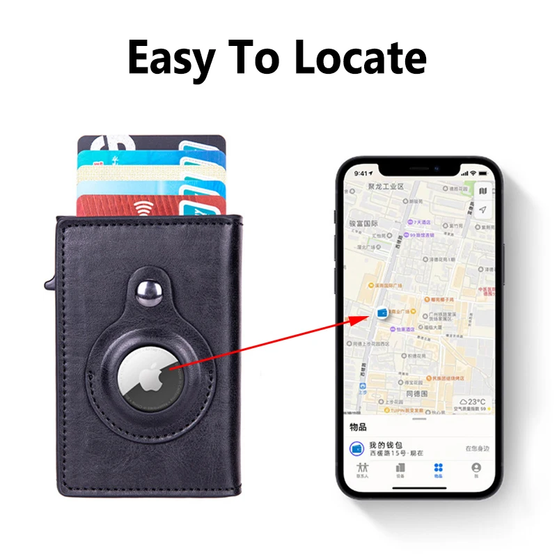 Factory Direct Anti Lost Locator Holder Mens Wallet PU Leather Pop Up Aluminum RFID Minimalist Mens Wallet with Air Tag Case - Image 6