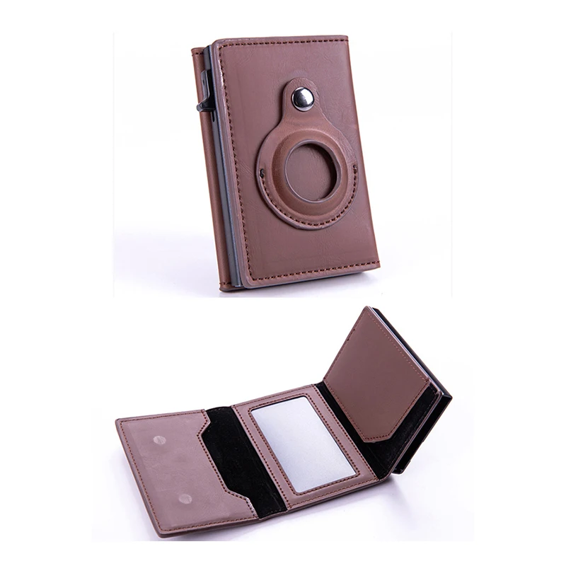 Factory Direct Anti Lost Locator Holder Mens Wallet PU Leather Pop Up Aluminum RFID Minimalist Mens Wallet with Air Tag Case - Image 9
