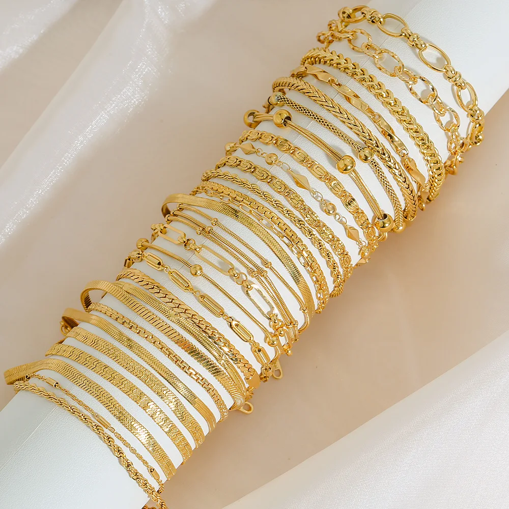 Multi Styles Thick Bracelets Simple High End Gold Filled Beaded Bracelet Personalized Stainless Steel Body Jewelry for Women - Image 2