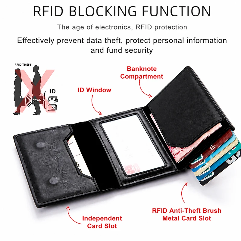Factory Direct Anti Lost Locator Holder Mens Wallet PU Leather Pop Up Aluminum RFID Minimalist Mens Wallet with Air Tag Case - Image 2