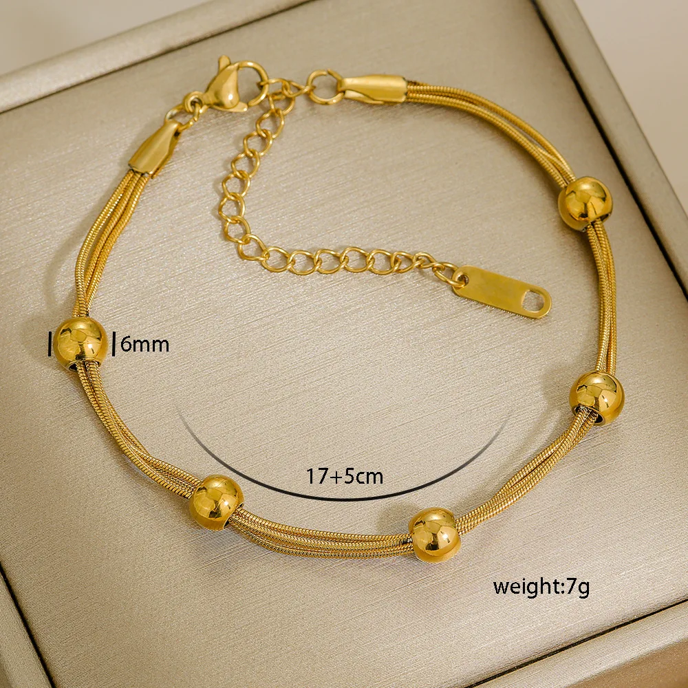 Multi Styles Thick Bracelets Simple High End Gold Filled Beaded Bracelet Personalized Stainless Steel Body Jewelry for Women - Image 8