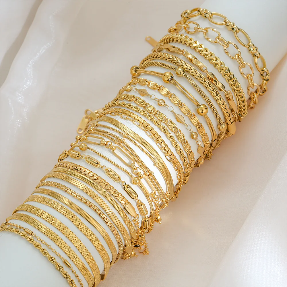 Multi Styles Thick Bracelets Simple High End Gold Filled Beaded Bracelet Personalized Stainless Steel Body Jewelry for Women - Image 4