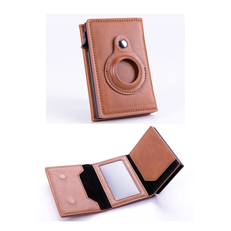 Factory Direct Anti Lost Locator Holder Mens Wallet PU Leather Pop Up Aluminum RFID Minimalist Mens Wallet with Air Tag Case - Image 10