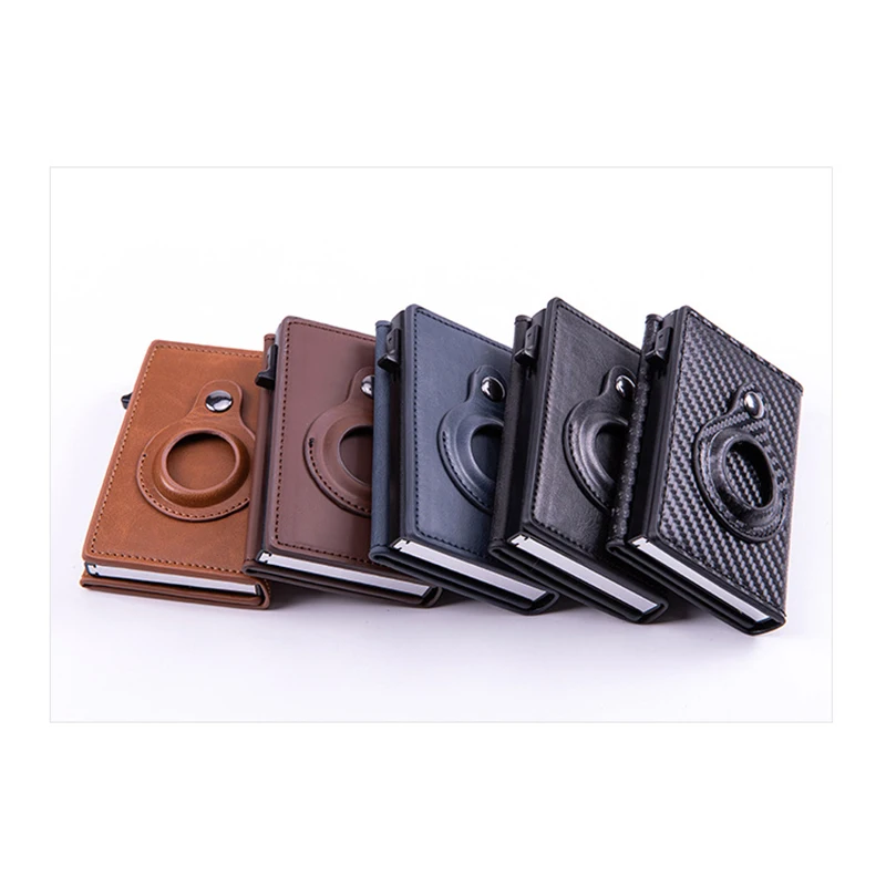 Factory Direct Anti Lost Locator Holder Mens Wallet PU Leather Pop Up Aluminum RFID Minimalist Mens Wallet with Air Tag Case