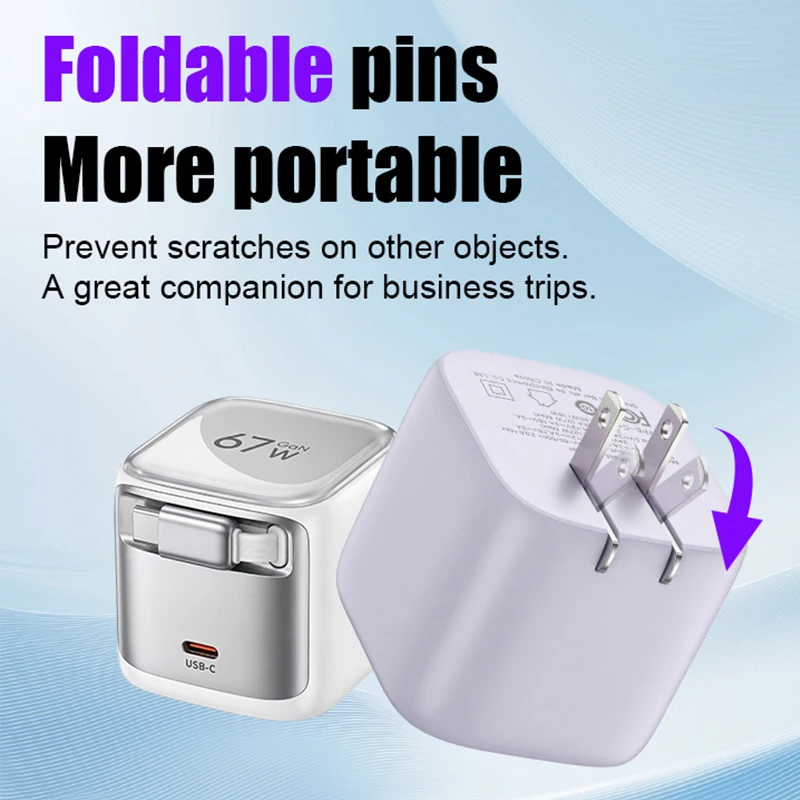 CYKE New 67W Charger Block with Retractable Type C Cable and Dual Port Travel GAN Charger, PD PPS Fast Foldable Wall Charger K62 - Image 4