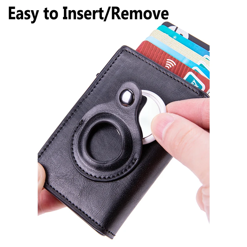 Factory Direct Anti Lost Locator Holder Mens Wallet PU Leather Pop Up Aluminum RFID Minimalist Mens Wallet with Air Tag Case - Image 3
