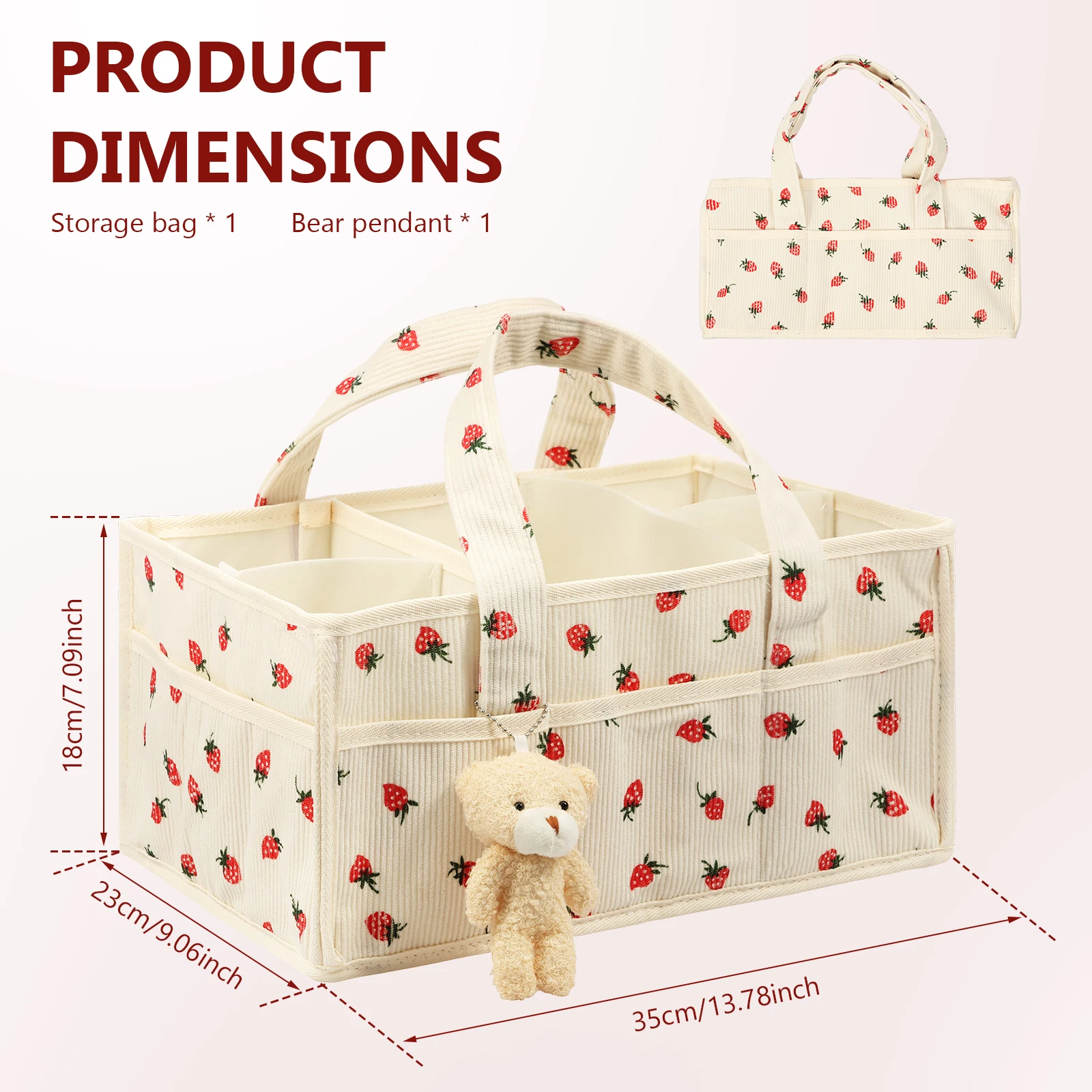 Baby Nappy Wipe Basket Organizer Portable Felt Nursery Storage Bin with Compartments & Handle Foldable Changing Table Organiser - Image 7