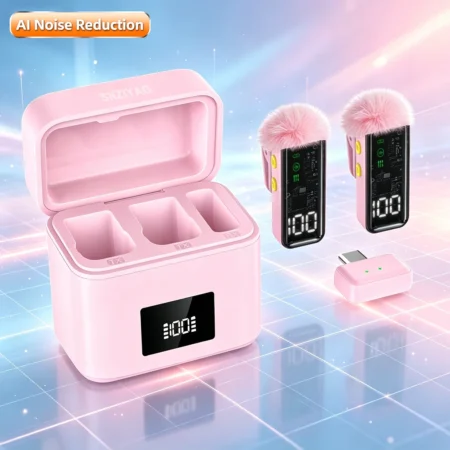 Wireless Clip‑on Lavalier Mic, AI Noise‑Canceling, LED Display, 300mAh Charging Case with Wind Muff for Live‑Stream Recording
