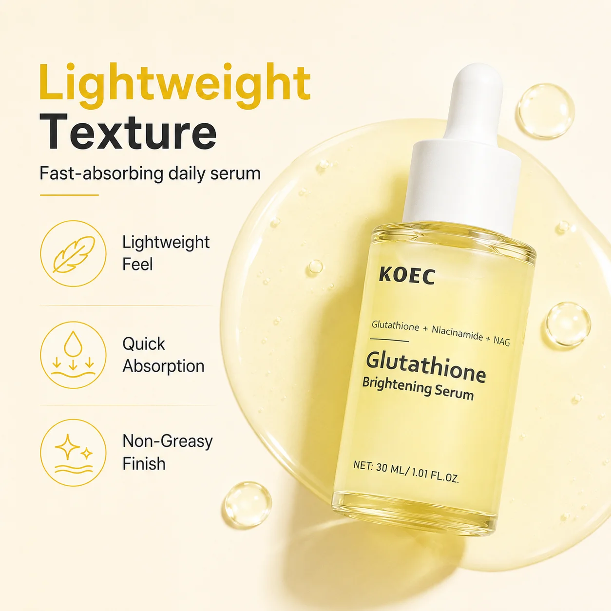 KOEC Glutathione Brightening Facial Serum, Niacinamide & NAG Serum for Face, Glutathione Serum, Dark Spot Serum, Brightening Serum for Even Skin Tone & Radiant - Looking Glow, 30ml/1.01fl.oz - Image 5