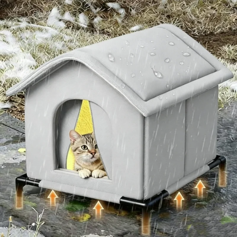 Foldable All-Season Waterproof Cat House Winter Warm Summer Cool Pet Shelter for Indoor & Outdoor Use - Image 3
