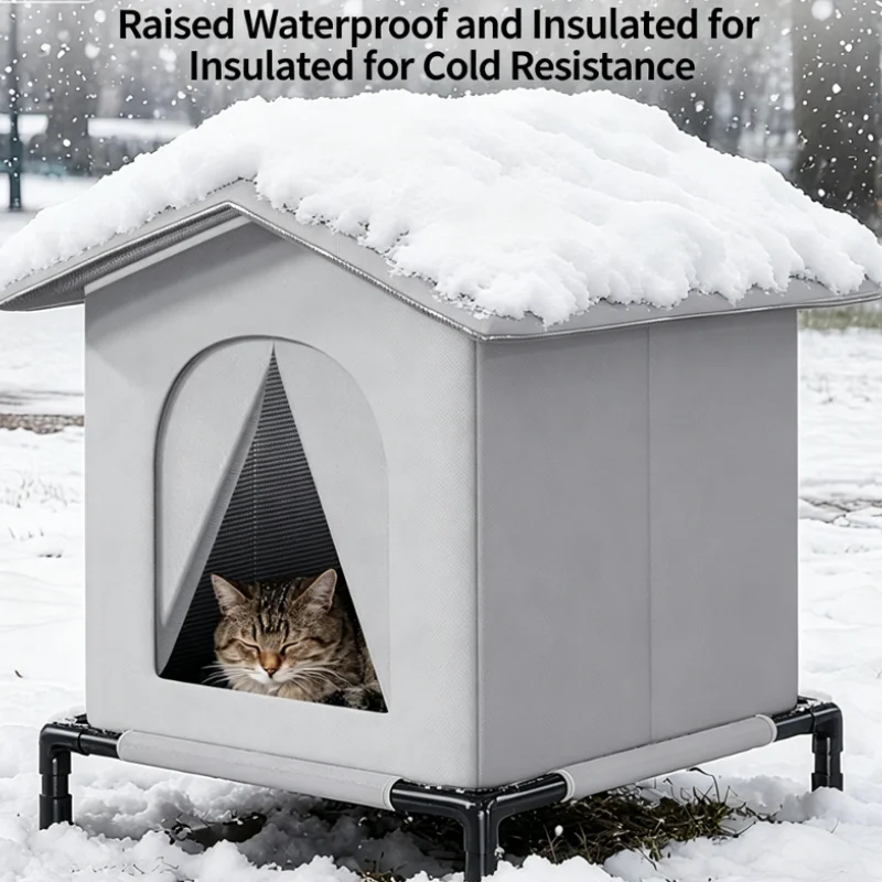 Foldable All-Season Waterproof Cat House Winter Warm Summer Cool Pet Shelter for Indoor & Outdoor Use