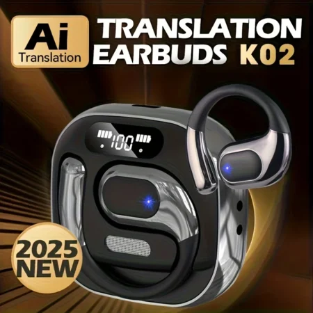 K02 AI Translation Earphones Digital Battery Display Hanging Ear Style Bluetooth Headsets for International Travel Communication