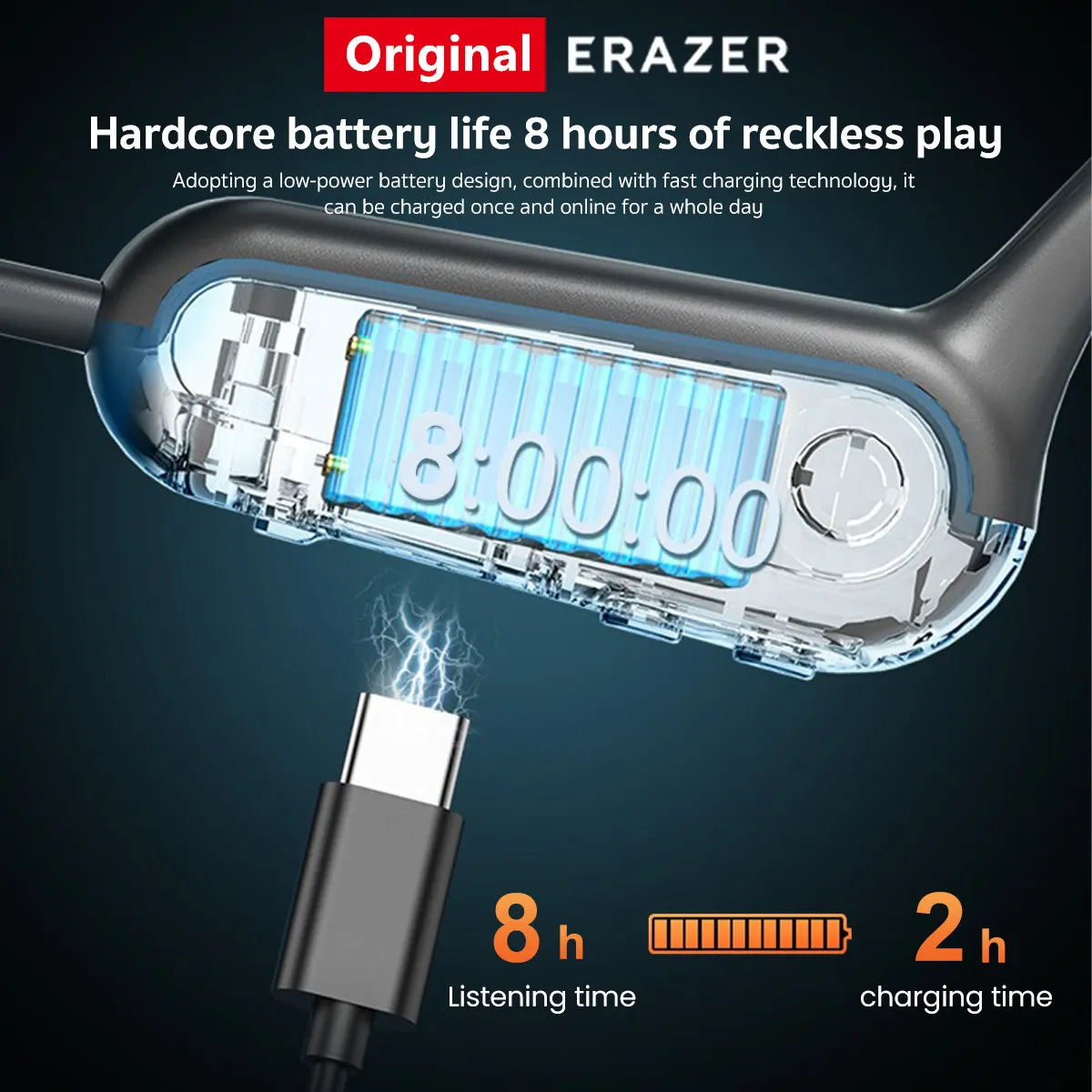 Original ERAZER XF22 Earphone Bluetooth 5.4 Sports Wireless Headphones Bone Conduction Headsets with Mic Neckband Earbuds - Image 6