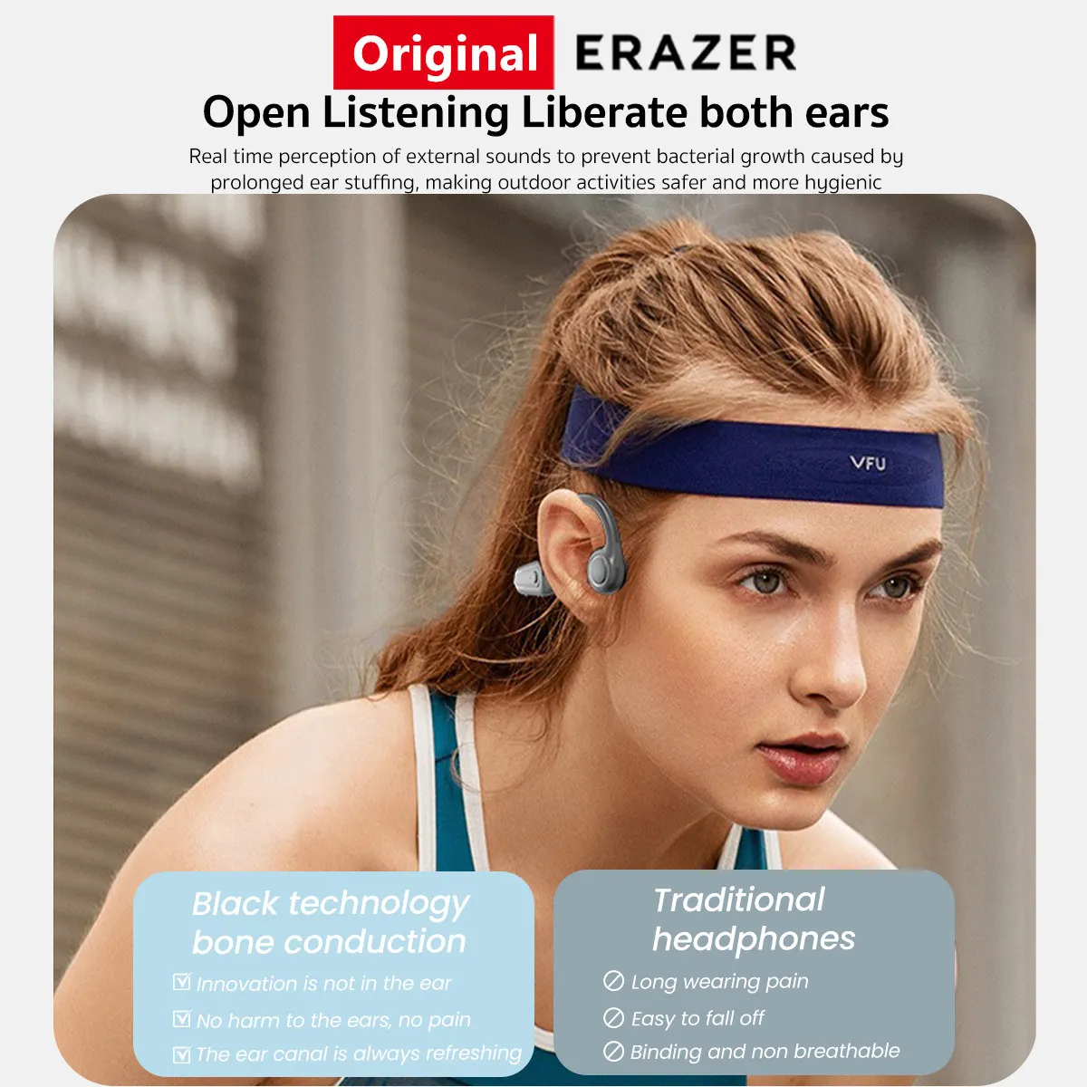 Original ERAZER XF22 Earphone Bluetooth 5.4 Sports Wireless Headphones Bone Conduction Headsets with Mic Neckband Earbuds - Image 3