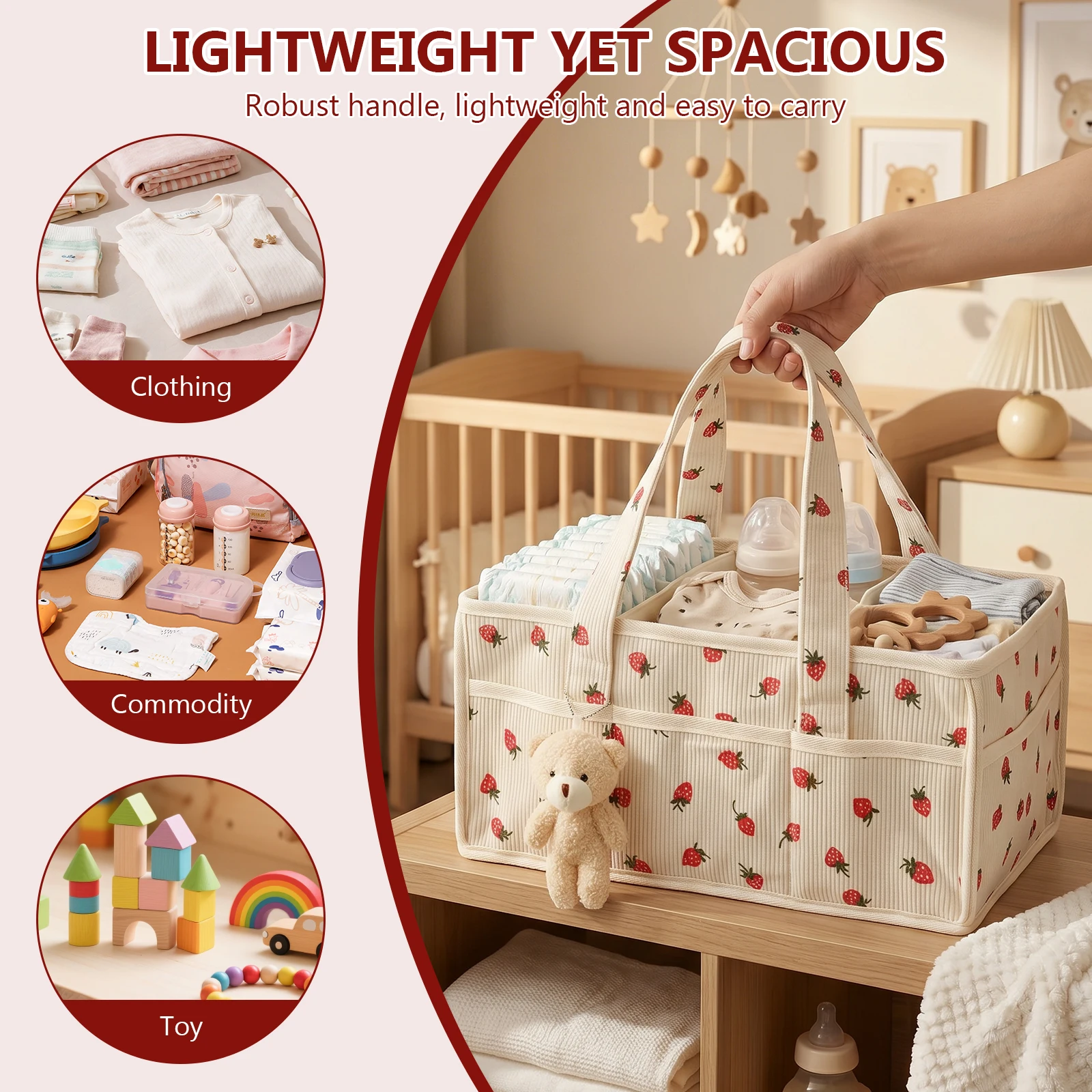 Baby Nappy Wipe Basket Organizer Portable Felt Nursery Storage Bin with Compartments & Handle Foldable Changing Table Organiser - Image 6
